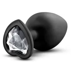 Черная анальная пробка с прозрачным стразом-сердечком Bling Plug Large - 9,5 см прозрачный 