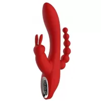 Красный вибромассажер-кролик с анальным стимулятором HERA - 21 см красный 