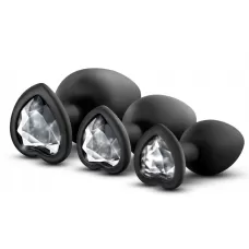 Набор из 3 черных пробок с прозрачным кристаллом-сердечком Bling Plugs Training Kit черный 
