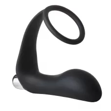 Черное эрекционное кольцо с вибропробкой Vibrating Anal Plug With Cockring черный 