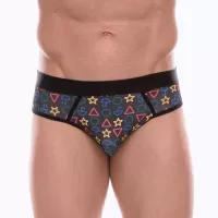 Темно-серые мужские трусы-джоки с принтом в виде цветных значков темно-серый M