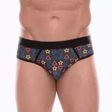 Темно-серые мужские трусы-джоки с принтом в виде цветных значков темно-серый L