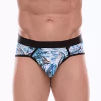 Мужские трусы-стринги с принтом в виде китов в волнах голубой XL