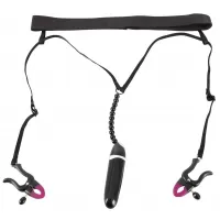 Женские вибростринги с зажимами для половых губ Spreader String with Vibrator черный 