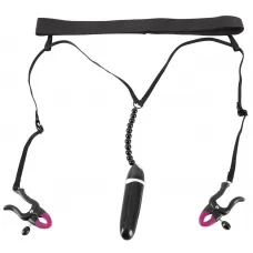 Женские вибростринги с зажимами для половых губ Spreader String with Vibrator черный 