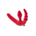 Красный безремневой страпон с вибрацией и анальным отростком красный 