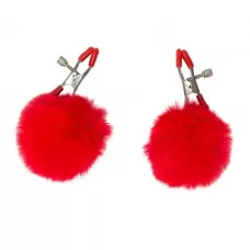Зажимы на соски Angelic с красными меховыми шариками красный 