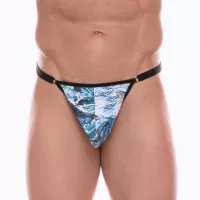 Мужские трусы-тонги с принтом в виде волн и китов голубой XL