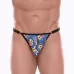 Синие мужские трусы-тонги с разноцветным принтом синий M