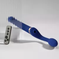 Синий безремневой страпон Multi Orgasm Bendable Strap-On size XL с клиторальной стимуляцией синий 