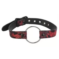 Металлический кляп O-RING MOUTH GAG на регулируемом ремешке черный с красным 