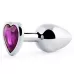 Серебристая анальная пробка с фиолетовым кристаллом-сердечком - 8 см фиолетовый 