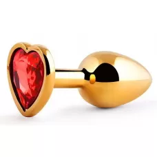 Золотистая анальная пробка с красным стразом-сердечком - 7 см красный 