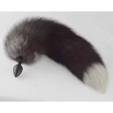 Черная анальная пробка с хвостиком чернобурой лисы черный 