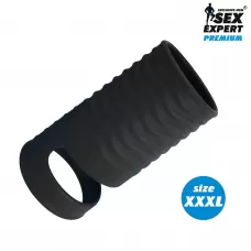 Черная открытая насадка на пенис с кольцом для мошонки XXXL-size - 9,9 см черный 