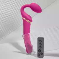 Ярко-розовый безремневой страпон Multi Orgasm Bendable Strap-On size L с клиторальной стимуляцией ярко-розовый 
