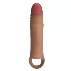 Карамельная удлиняющая насадка на пенис с вибрацией карамель (темно-бежевый Карамельная удлиняющая насадка на пенис с вибрацией карамель (темно-бежевый