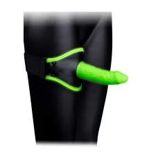 Люминесцентный страпон с креплением на ногу зеленый с черным 