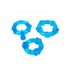 Набор из 3 синих эрекционных колец с различным рельефом синий 
