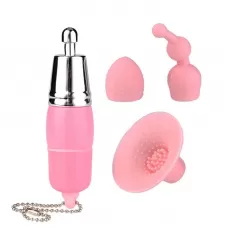 Розовый вибратор-брелок с 3 сменными насадками розовый 