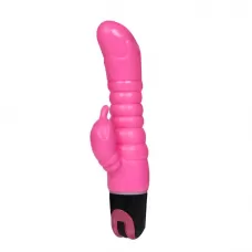 Розовый вибратор-кролик с ребрышками - 22,5 см розовый 