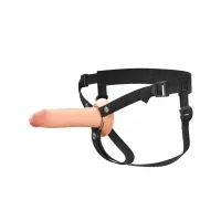 Телесный полый страпон на черных ремнях Hollow Silicone Strap-on - 17,8 см телесный с черным 