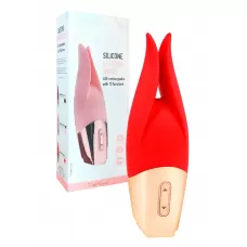 Красный мини-вибратор с раздвоенным кончиком - 12,3 см красный 