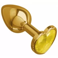 Золотистая анальная втулка с желтым кристаллом-сердечком - 7 см желтый 