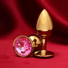 Золотистая анальная пробка с розовым кристаллом золотистый 