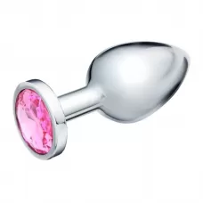Серебристая коническая анальная пробка с розовым кристаллом - 8 см розовый 