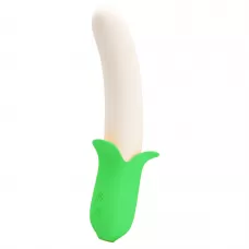 Силиконовый вибратор Banana Knight - 19,5 см белый с зеленым 