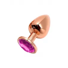 Золотистая анальная втулка Wooomy Tralalo M с розовым кристаллом - 8 см розовый 
