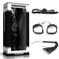 БДСМ-набор Deluxe Bondage Kit: наручники, плеть, кляп-шар черный 