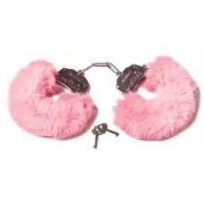 Розовые наручники с пушистым мехом и ключиками розовый 