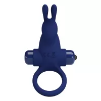 Синее эрекционное кольцо с выступом-зайчиком для стимуляции клитора синий 