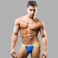 Синие мужские трусы-стринги с двойными бретелями синий L