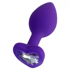 Фиолетовая анальная втулка Diamond Heart с прозрачным кристаллом - 7 см прозрачный 