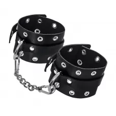 Черные кожаные однослойные наручники с люверсами черный 