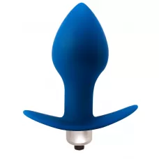 Синяя анальная пробка с вибрацией Hugo - 9,5 см синий 