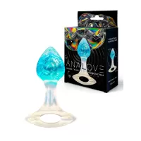 Голубоватая анальная пробка с ручкой - 8,5 см голубой 