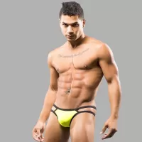 Желтые мужские трусы-стринги с 2 боковыми бретелями желтый L