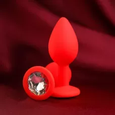 Красная анальная пробка с прозрачным кристаллом - 7,2 см красный 
