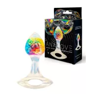 Яркая анальная пробка с ручкой - 8,5 см разноцветный 