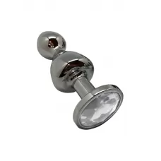 Серебристая анальная втулка Wooomy Lollypop L с прозрачным кристаллом - 10,5 см прозрачный Серебристая анальная втулка Wooomy Lollypop L с прозрачным кристаллом - 10,5 см прозрачный