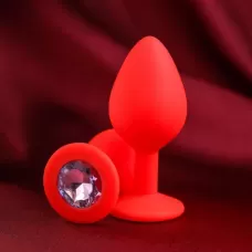 Красная анальная пробка с прозрачным кристаллом - 8 см красный 