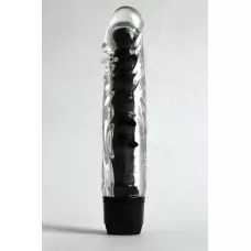 Прозрачно-черный вибратор с дополнительными пупырышками - 17 см черный 