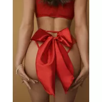 Красные трусики с большим атласным бантом сзади красный S-M