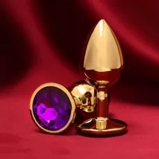Золотистая анальная пробка с фиолетовым кристаллом золотистый 