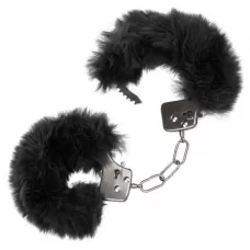 Металлические наручники с черным мехом Ultra Fluffy Furry Cuffs черный 
