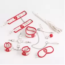 Эротический набор  Медсестричка  из 8 предметов белый с красным 